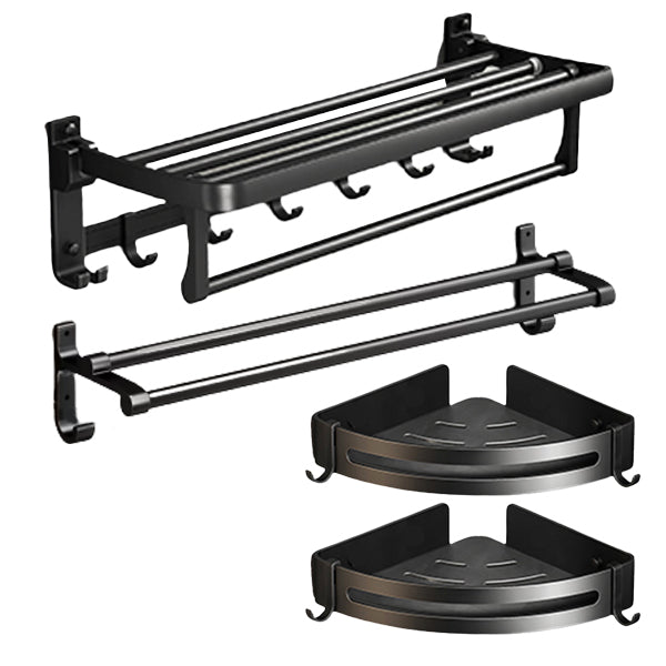 Classic Bath Hardware Set in Aluminum Black Finish Robe Hooks/ Towel Bar