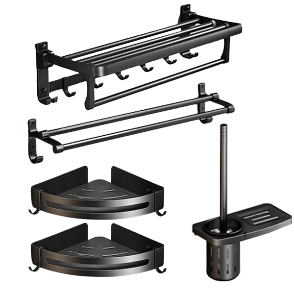 Classic Bath Hardware Set in Aluminum Black Finish Robe Hooks/ Towel Bar