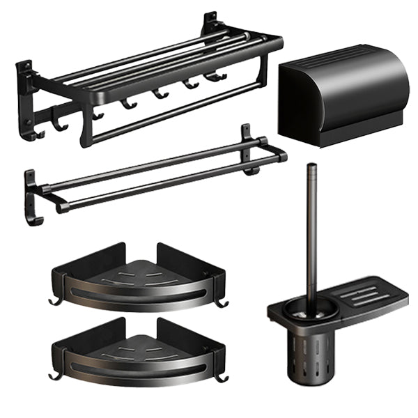 Classic Bath Hardware Set in Aluminum Black Finish Robe Hooks/ Towel Bar