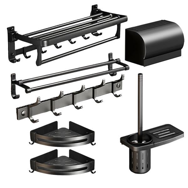 Classic Bath Hardware Set in Aluminum Black Finish Robe Hooks/ Towel Bar