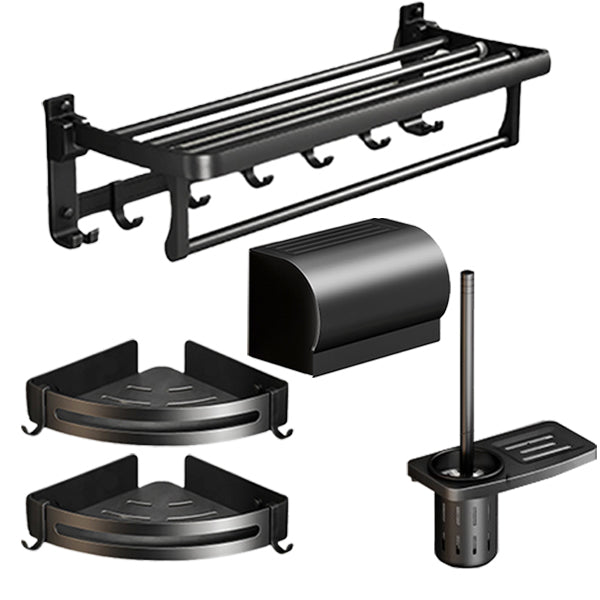 Classic Bath Hardware Set in Aluminum Black Finish Robe Hooks/ Towel Bar