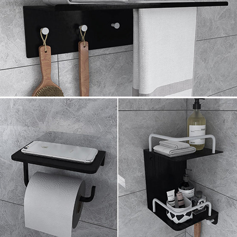 Black 6-Piece Bathroom Accessory Set Modern Shower Curtain Rod / Robe Hook and Towel Bar