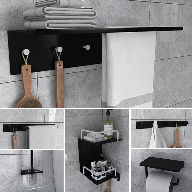 Black 6-Piece Bathroom Accessory Set Modern Shower Curtain Rod / Robe Hook and Towel Bar