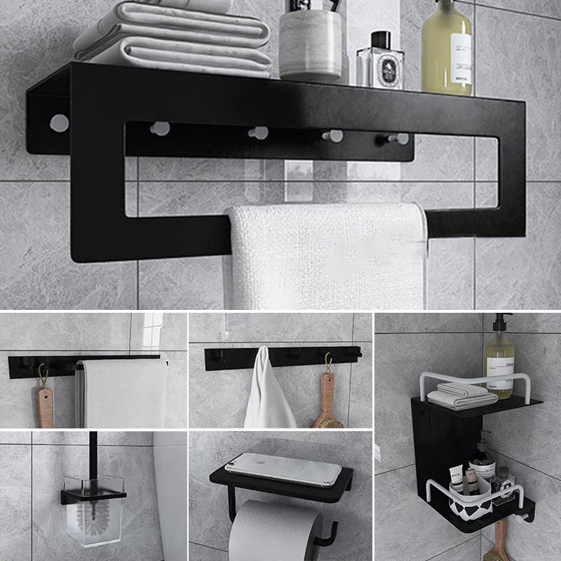 Black 6-Piece Bathroom Accessory Set Modern Shower Curtain Rod / Robe Hook and Towel Bar