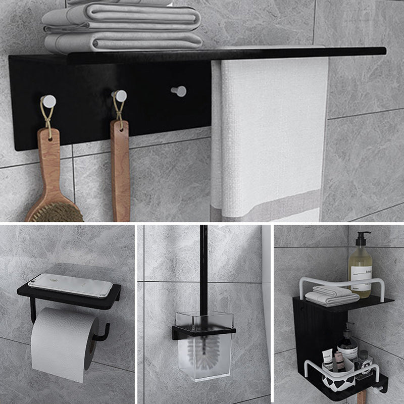 Black 6-Piece Bathroom Accessory Set Modern Shower Curtain Rod / Robe Hook and Towel Bar