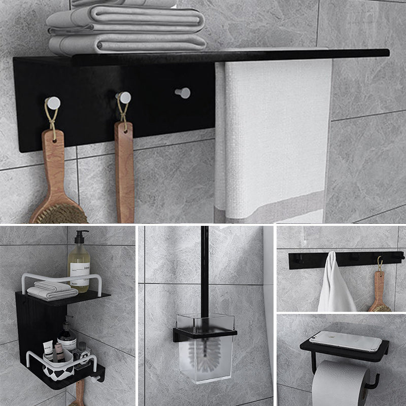 Black 6-Piece Bathroom Accessory Set Modern Shower Curtain Rod / Robe Hook and Towel Bar