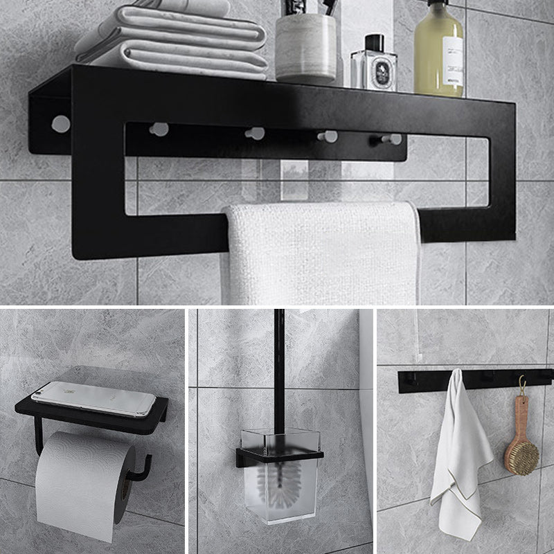 Black 6-Piece Bathroom Accessory Set Modern Shower Curtain Rod / Robe Hook and Towel Bar