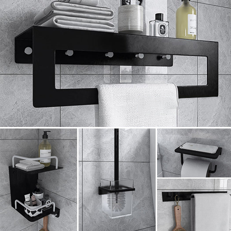 Black 6-Piece Bathroom Accessory Set Modern Shower Curtain Rod / Robe Hook and Towel Bar