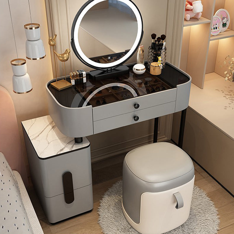 Modern Glass/Stone Top Make-up Vanity Mirror & Jewelry Dressing Table