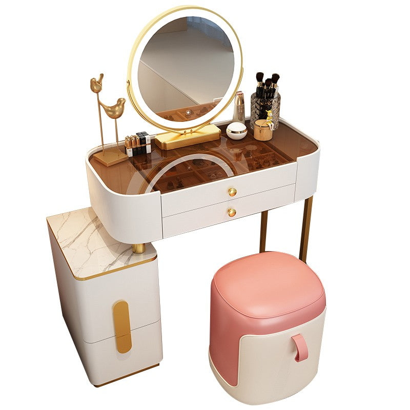 Modern Glass/Stone Top Make-up Vanity Mirror & Jewelry Dressing Table