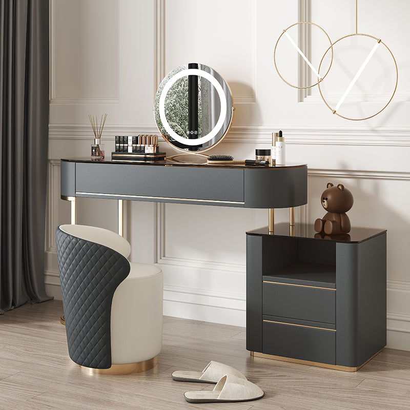 Glass Top Vanity Table Removable Mirror Vanity Set with Drawer