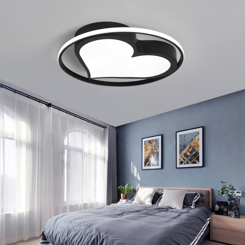 Metal Herat Shape Flush Mount Light Modern Style 2 Lights Flush Ceiling Light in Black