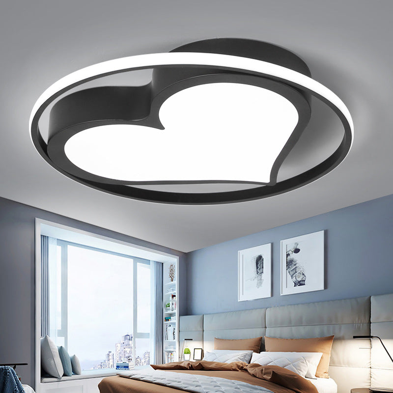 Metal Herat Shape Flush Mount Light Modern Style 2 Lights Flush Ceiling Light in Black