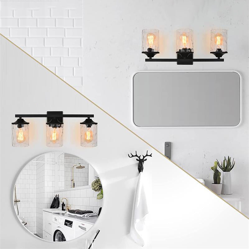 3 - Light Bathroom Vanity Lighting Water Ripple Glass Cylinder Shade Bath Sconce