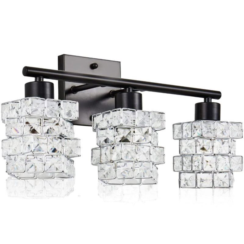 Crystal 3 / 4 - Light Bath Sconce in Clear and Black Finish Modern Bathroom Vanity Light