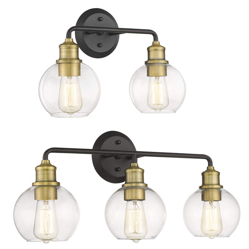 Gold & Black Traditional Bath Sconce 2 / 3 - Light Bathroom Lighting with Dome Glass Shade