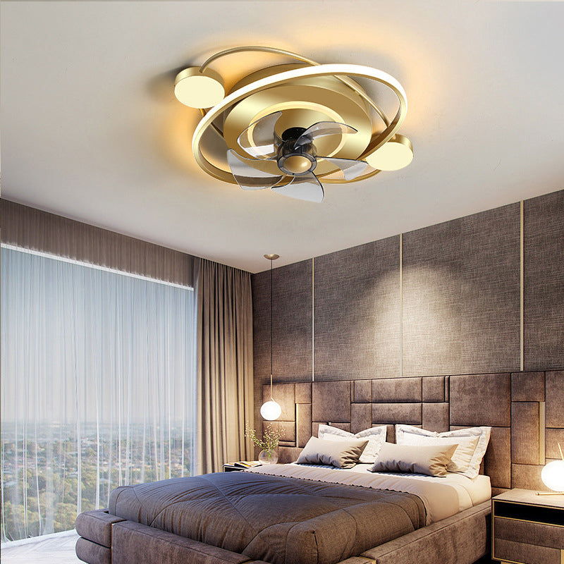 Oval LED Polished Gold Fan Mount Metal and Acrylic Contemporary Ceiling Fan