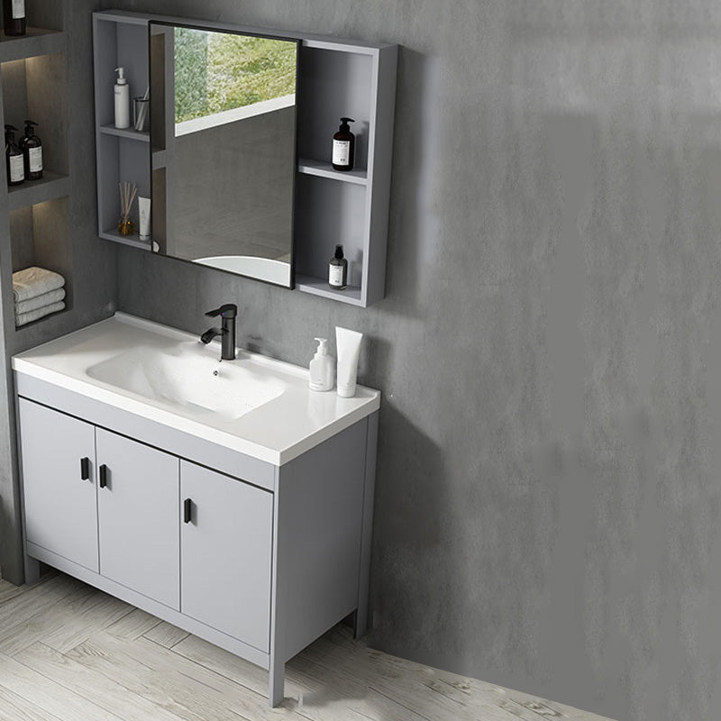 Contemporary Sink Vanity Freestanding Mirror Cabinet Open Console with Sink Set