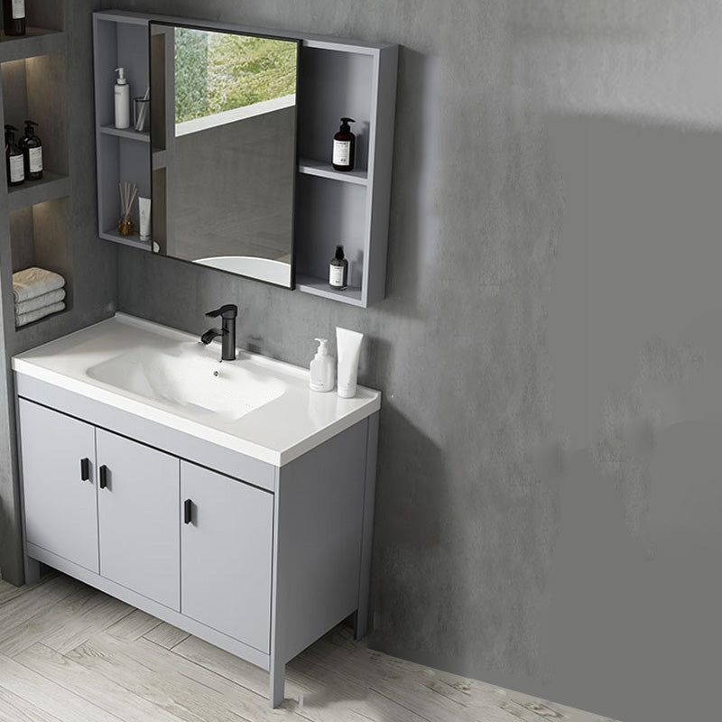 Contemporary Sink Vanity Freestanding Mirror Cabinet Open Console with Sink Set