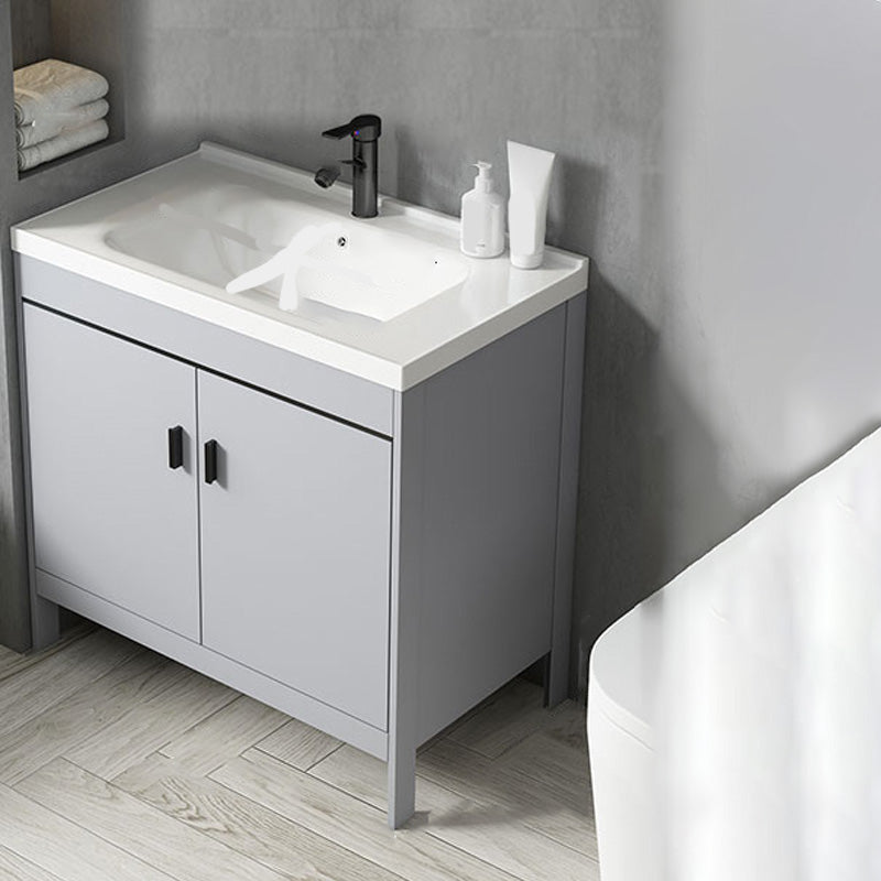 Contemporary Sink Vanity Freestanding Mirror Cabinet Open Console with Sink Set