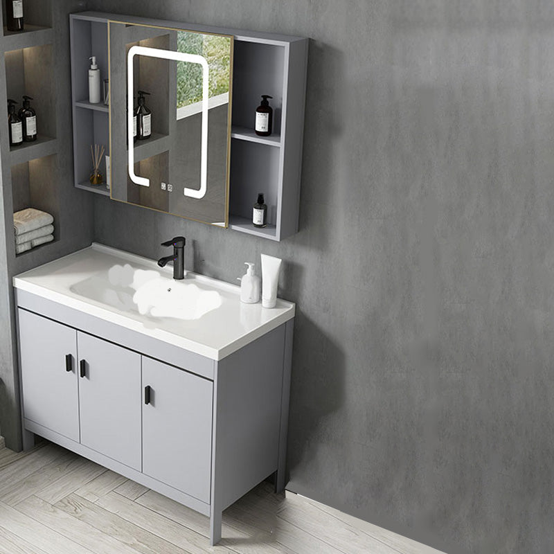 Contemporary Sink Vanity Freestanding Mirror Cabinet Open Console with Sink Set