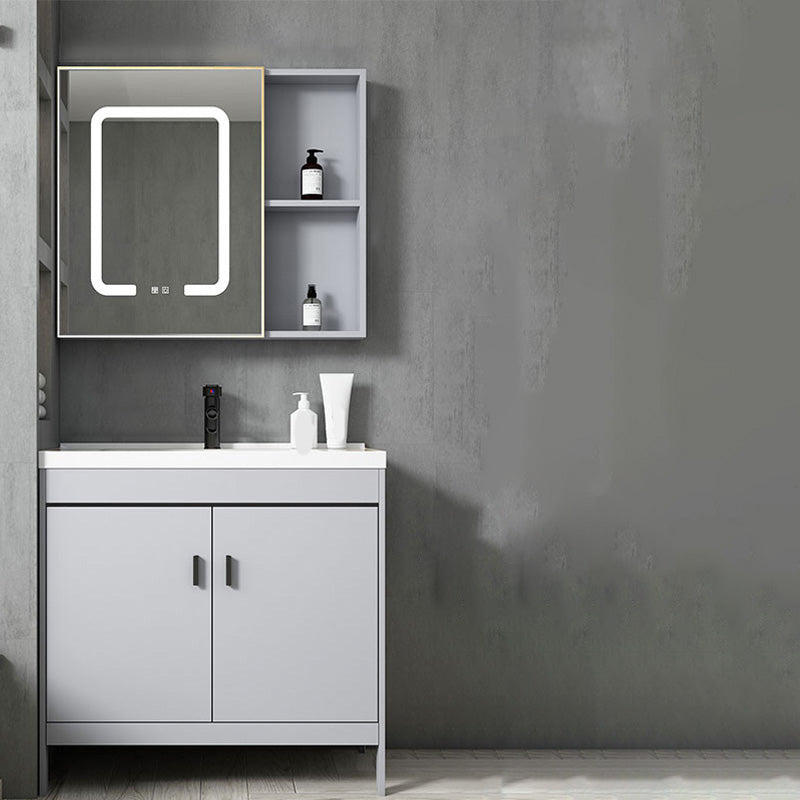 Contemporary Sink Vanity Freestanding Mirror Cabinet Open Console with Sink Set