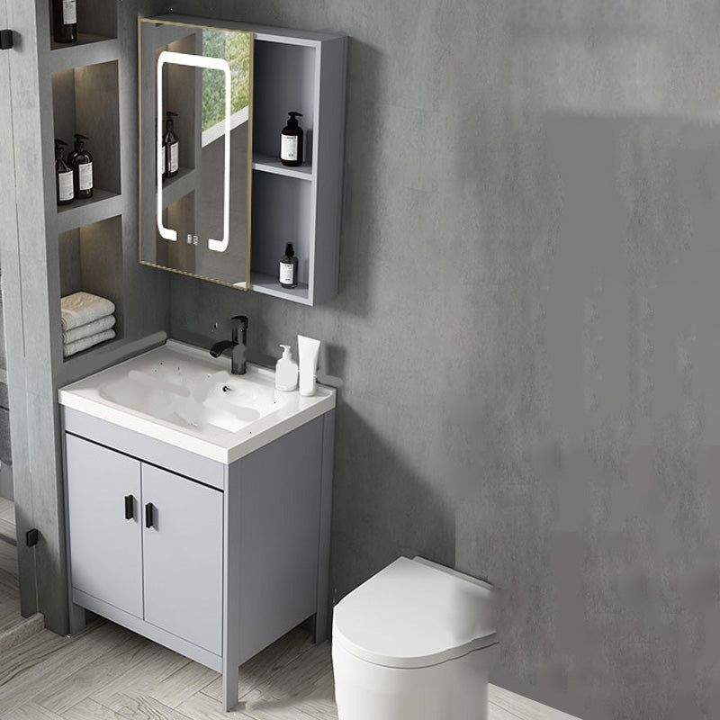 Contemporary Sink Vanity Freestanding Mirror Cabinet Open Console with Sink Set