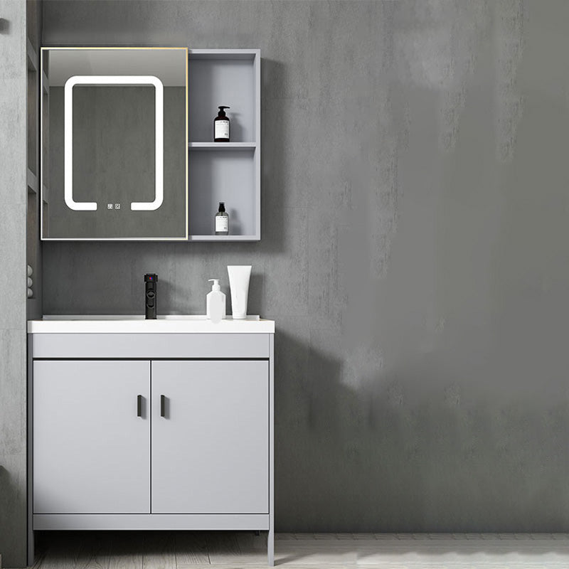 Contemporary Sink Vanity Freestanding Mirror Cabinet Open Console with Sink Set