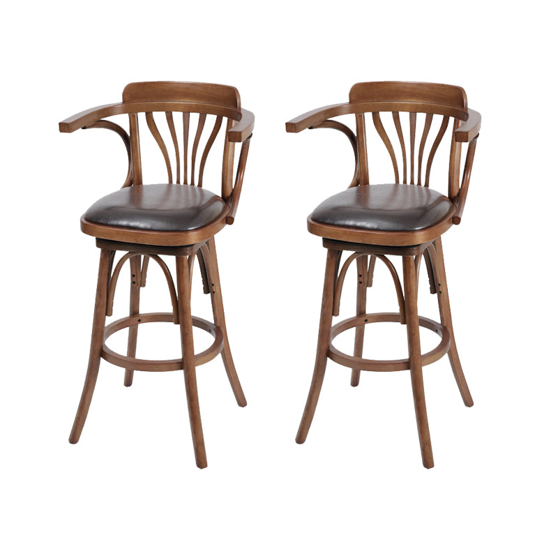 Industrial Armed Bar Stools Oak Wood Dining Stool with Footrest