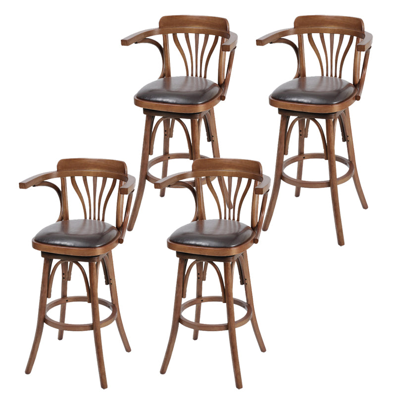 Industrial Armed Bar Stools Oak Wood Dining Stool with Footrest