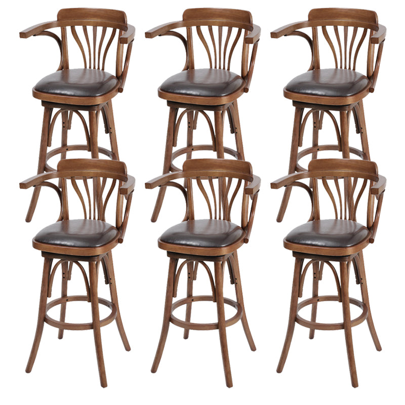 Industrial Armed Bar Stools Oak Wood Dining Stool with Footrest