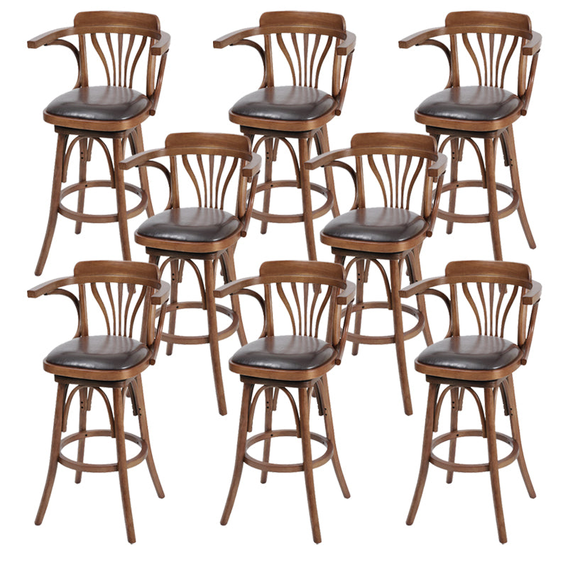 Industrial Armed Bar Stools Oak Wood Dining Stool with Footrest