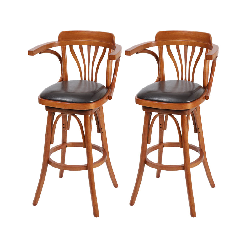 Industrial Armed Bar Stools Oak Wood Dining Stool with Footrest