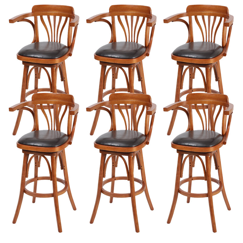 Industrial Armed Bar Stools Oak Wood Dining Stool with Footrest