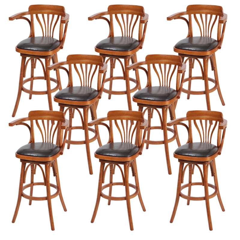 Industrial Armed Bar Stools Oak Wood Dining Stool with Footrest