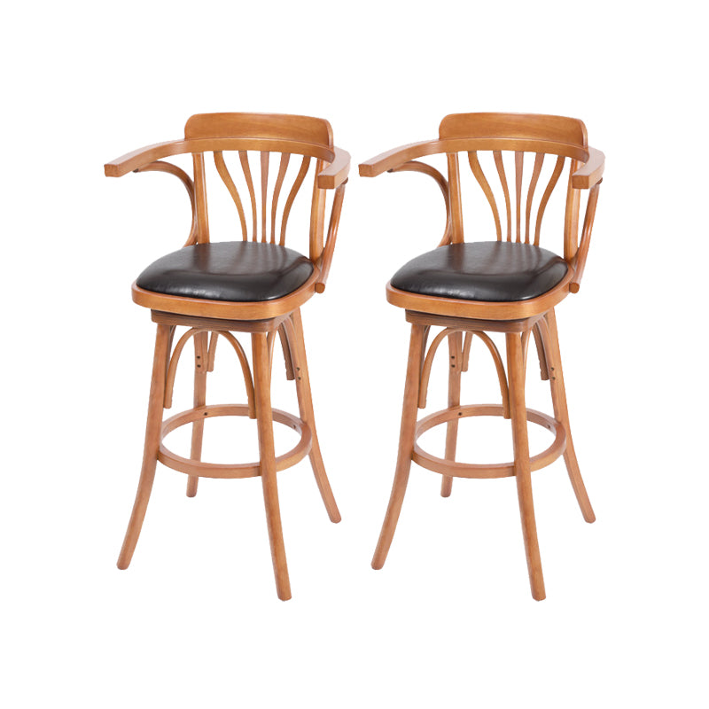 Industrial Armed Bar Stools Oak Wood Dining Stool with Footrest