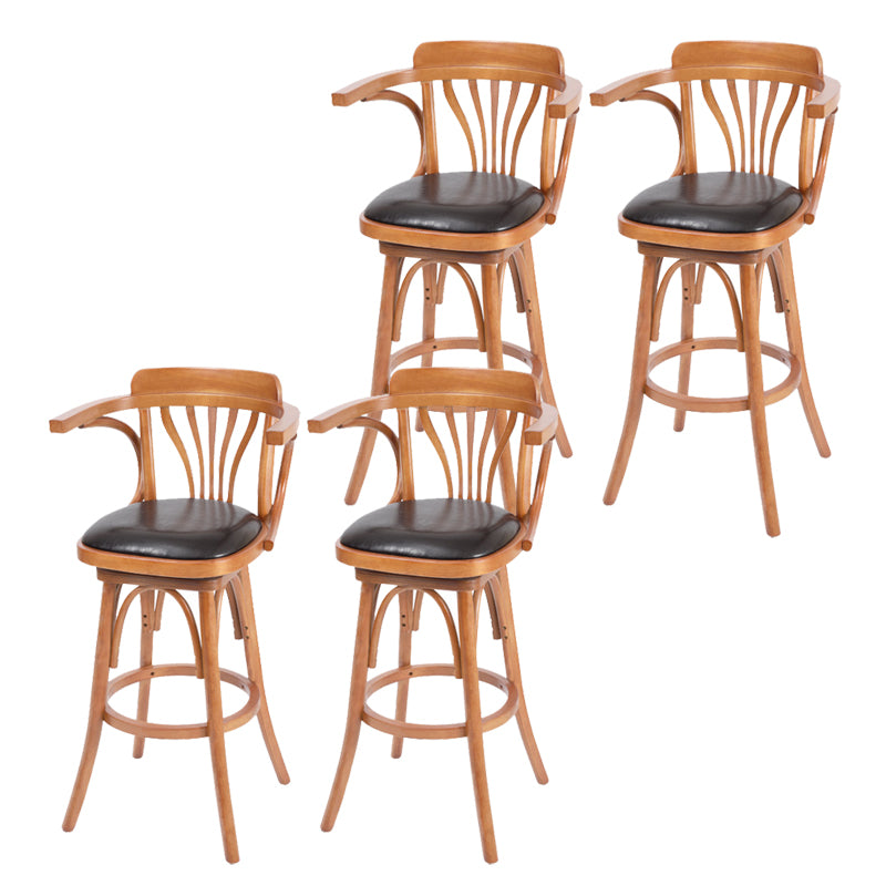 Industrial Armed Bar Stools Oak Wood Dining Stool with Footrest