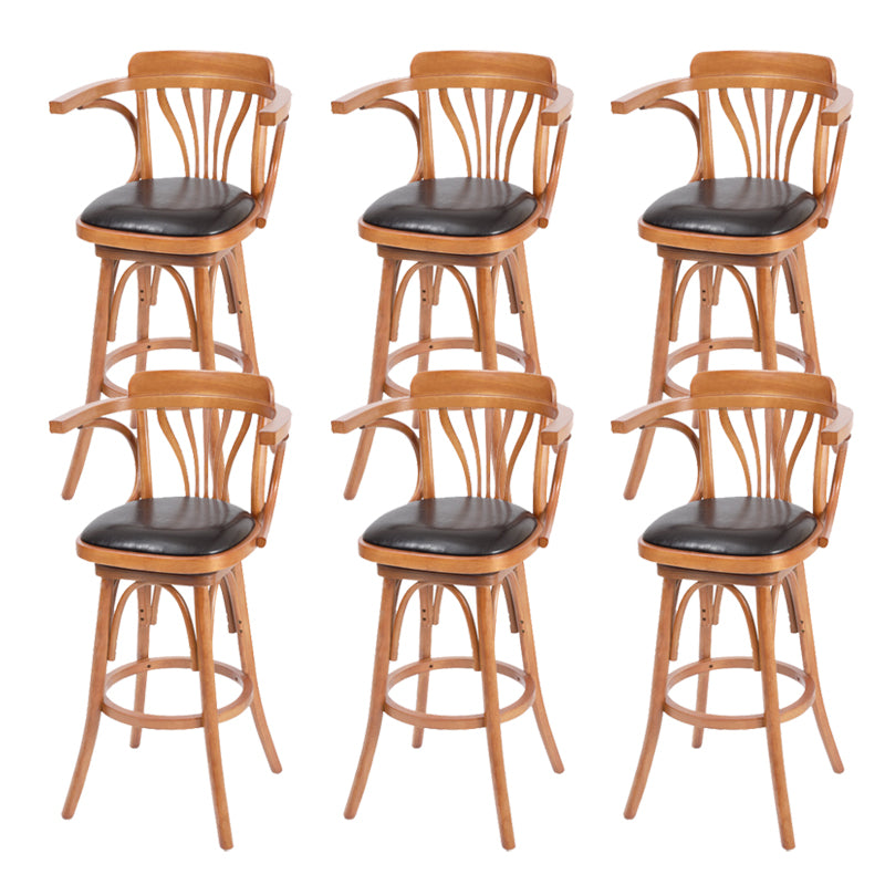 Industrial Armed Bar Stools Oak Wood Dining Stool with Footrest