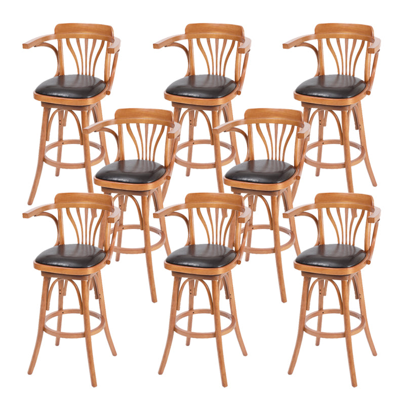 Industrial Armed Bar Stools Oak Wood Dining Stool with Footrest