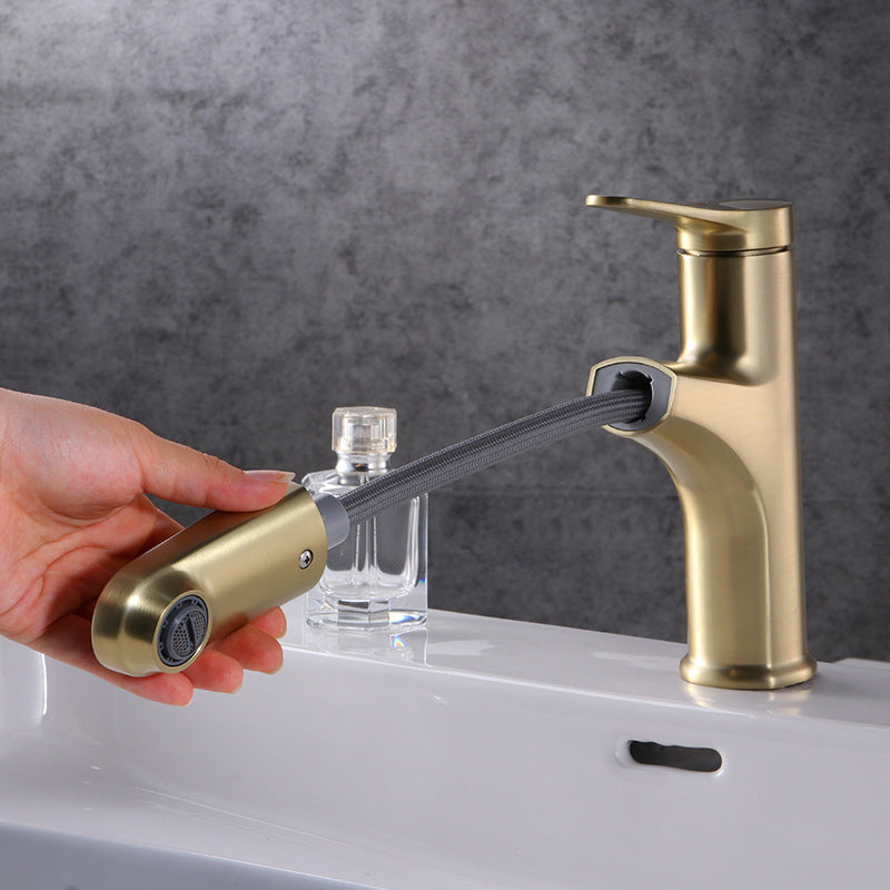 Contemporary Vessel Faucet Copper Pure Color Single Handle Retractable Vessel Faucet