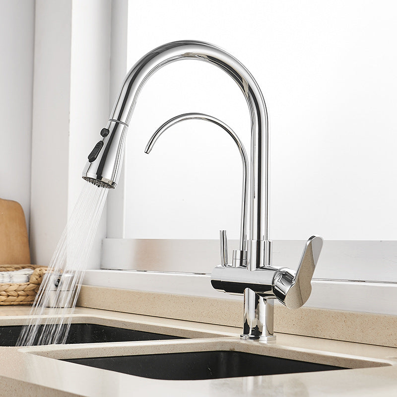 Modern 2-Handle Kitchen Faucet with Sprayer and Water Dispenser Bar Faucet