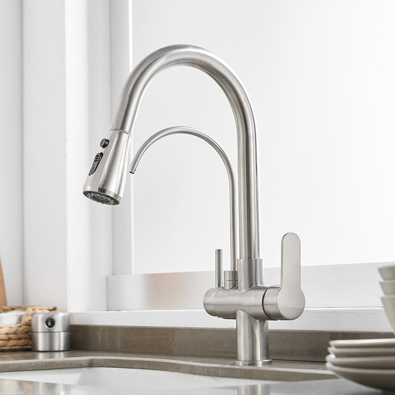 Modern 2-Handle Kitchen Faucet with Sprayer and Water Dispenser Bar Faucet