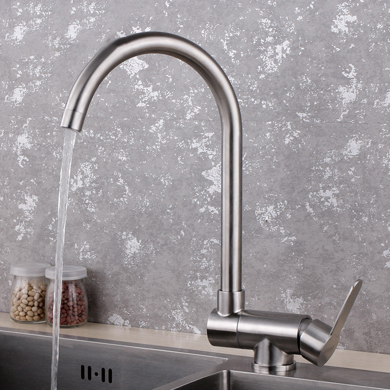 Modern Bar Faucet 1-Handle in Silver Kitchen Faucet with Supply Lines