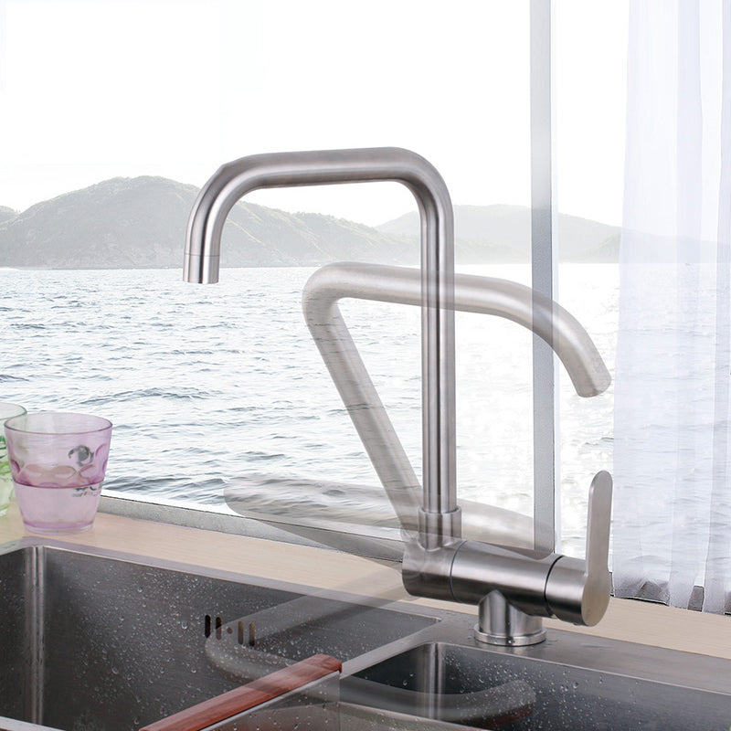 Modern Bar Faucet 1-Handle in Silver Kitchen Faucet with Supply Lines