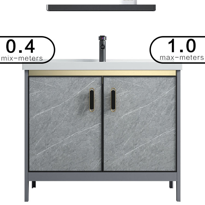 Freestanding Aluminium Bathroom Sink Vanity Gray with Faucet Bathroom Vanity Cabinet