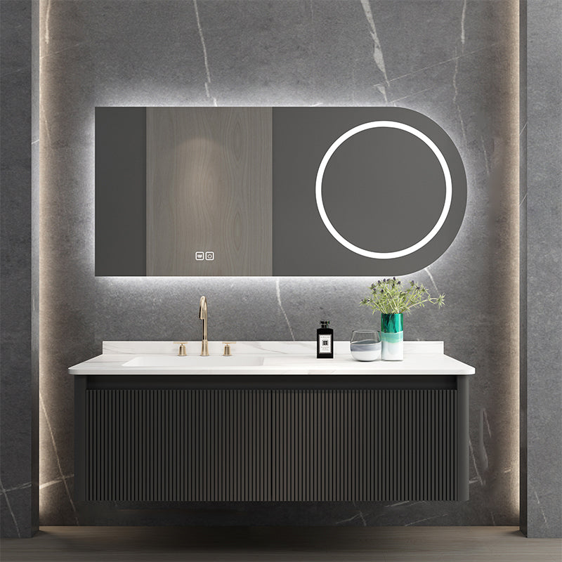 Gorgeous Black Sink Vanity Wooden Wall-Mounted Bathroom Vanity Cabinet with Mirror