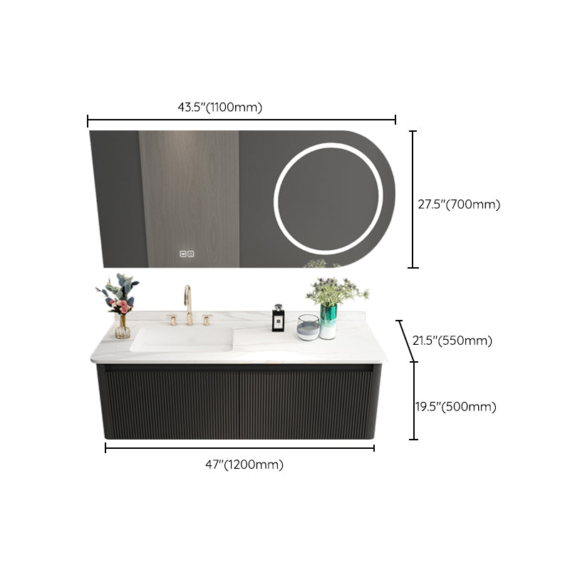 Gorgeous Black Sink Vanity Wooden Wall-Mounted Bathroom Vanity Cabinet with Mirror