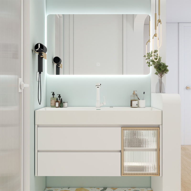 White Bathroom Vanity Mirror Rectangle Single Sink Wall Mount 2 Drawers Vanity with Door