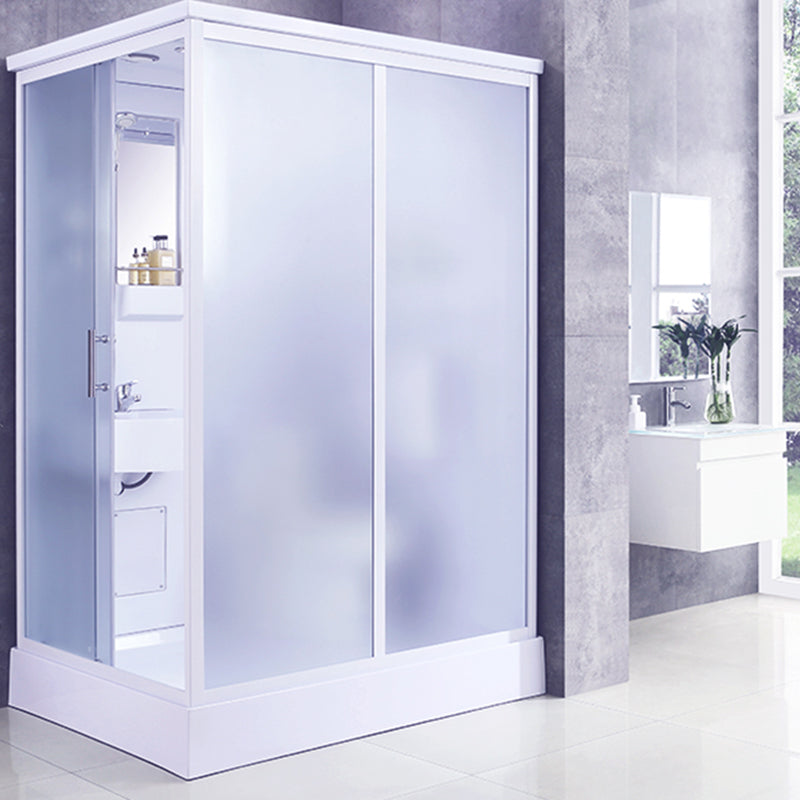 Contemporary Frosted Shower Stall Framed Single Sliding Shower Stall