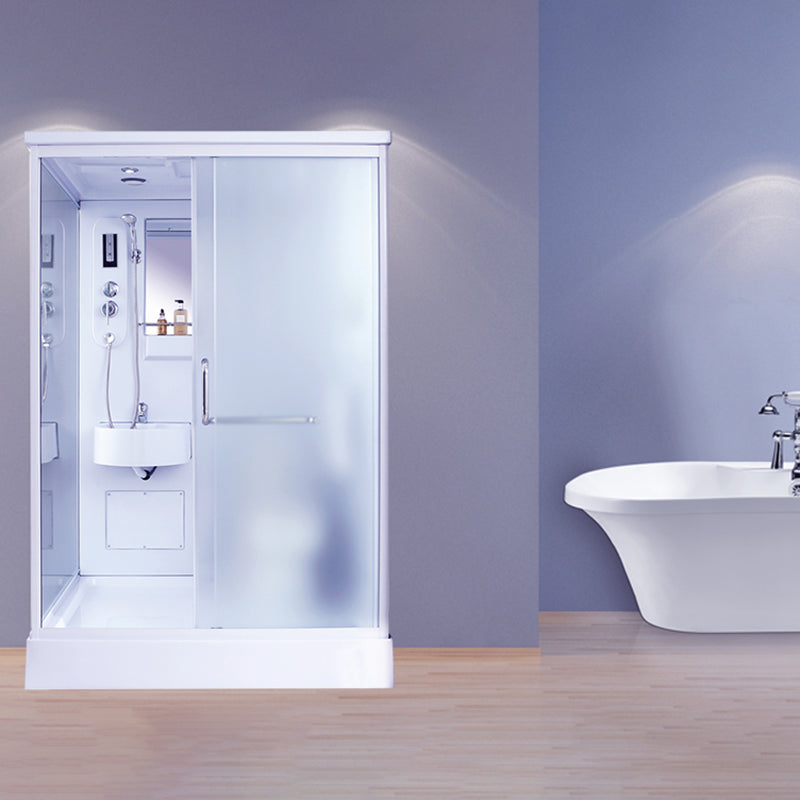 Contemporary Frosted Shower Stall Framed Single Sliding Shower Stall